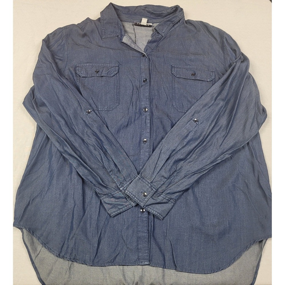 OSO Casuals Blue Chambray Long Sleeve Button-Up Shirt Womens Size 1X